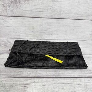 Sensi Studio Clutch Bag Women's Straw Woven Black Flap Ecuador Handmade Purse‎